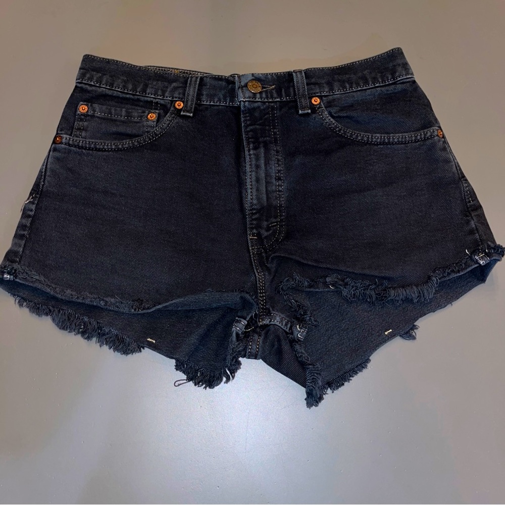 Levi's Shorts Women's 29 Black 501 Cutoffs Button Fly Ripped American Denim